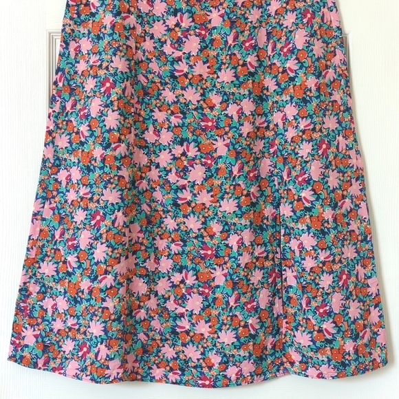 Loft Bright Daisy Linen Blend High Waisted Side Slit A-Line Midi Skirt Pink 12P - Picture 7 of 12